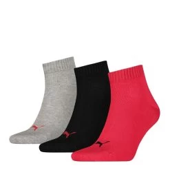 PUMA Quartersokken Unisex 3-Pack Zwart / Rood